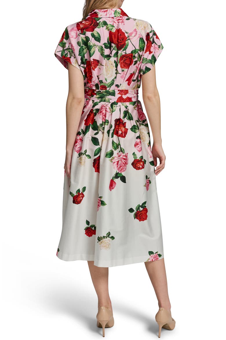 Placed Floral Stretch Cotton Midi Shirtdress