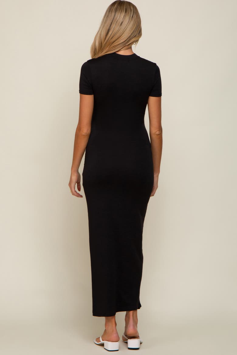 Mock Neck Front Slit Short Sleeve Maxi Dress