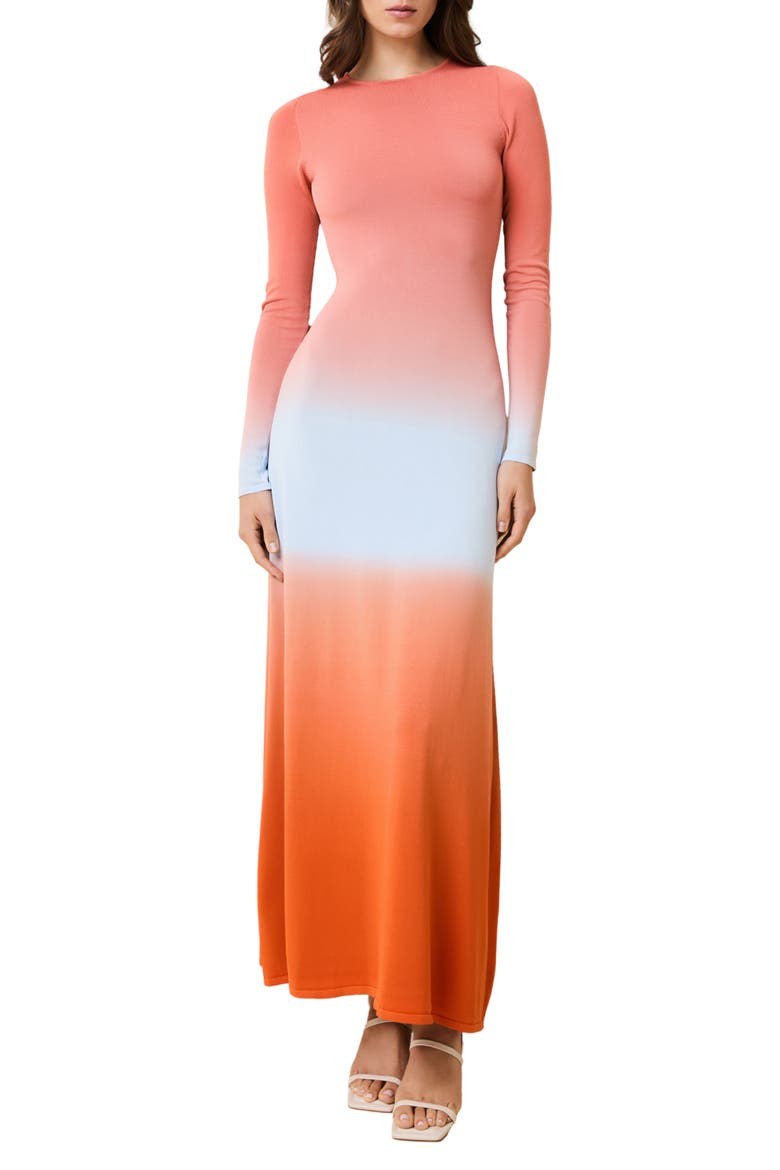 The Dora Ombré Colorblock Long Sleeve Knit Maxi Dress