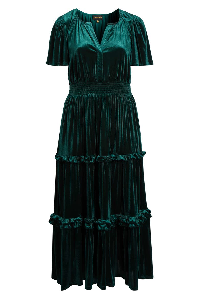 Juliete Velvet Palmer Tiered Maxi Dress