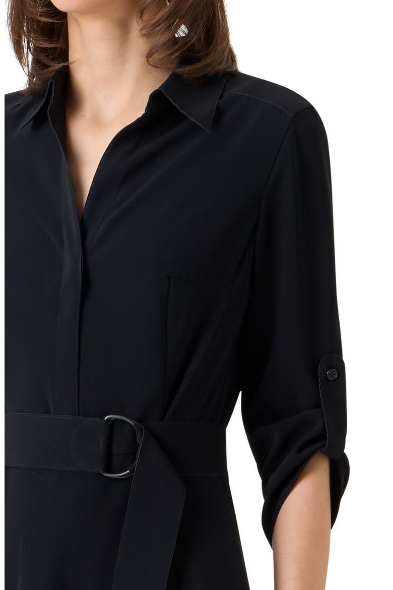Belted Laser Cut Crepe Midi Shirtdress