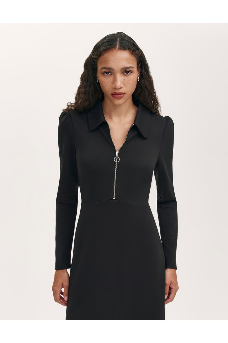 Elvira Ponte Jersey Zip Front Midi Dress