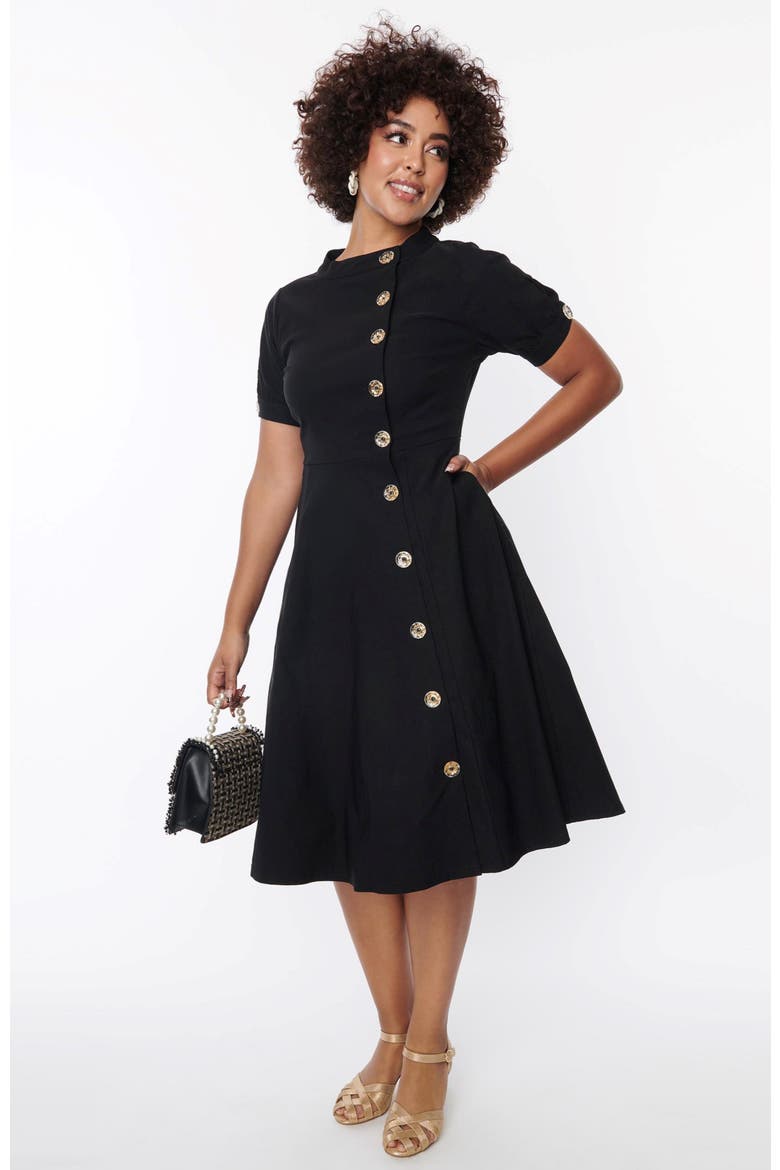 Asymmetrical Button Woven Swing Dress
