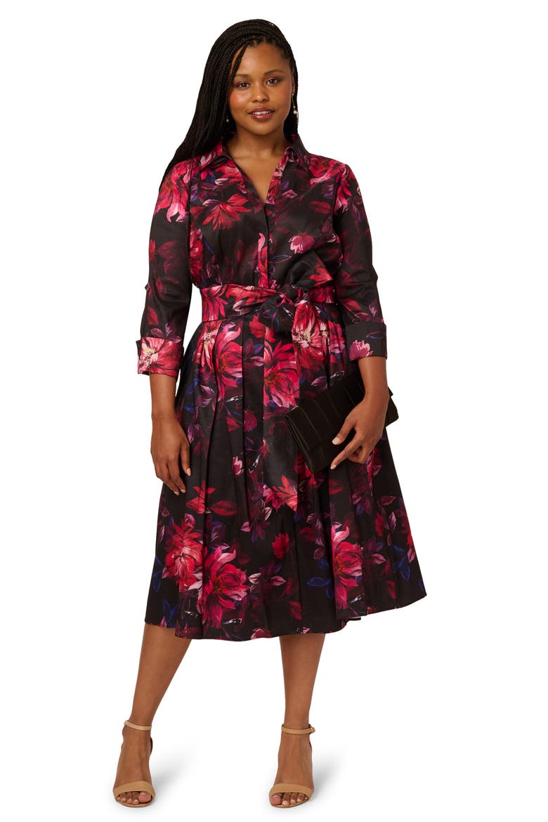 Print Long Sleeve Taffeta Shirtdress