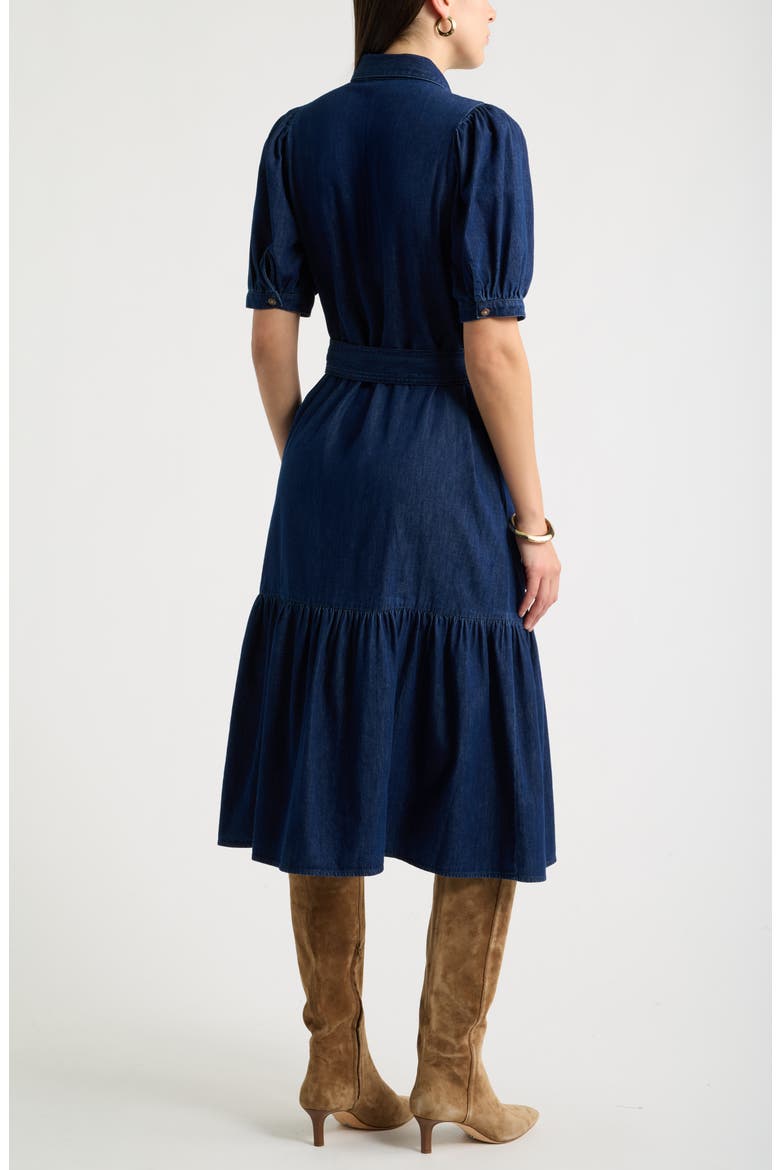 Belted Cotton Chambray Midi Dress