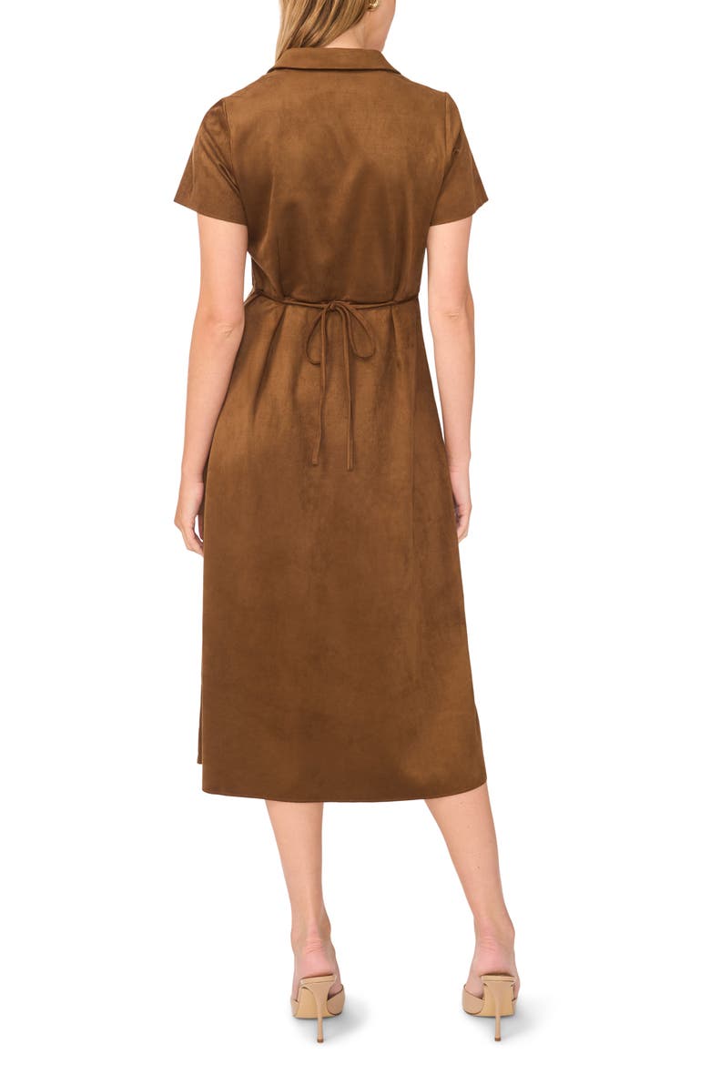 Short Sleeve Faux Suede Midi Shirtdress