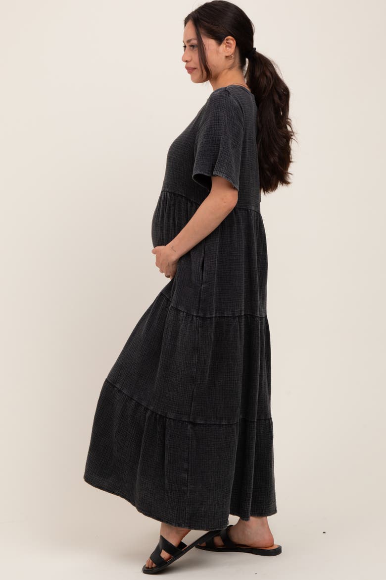 Button Front Tiered Maxi Dress