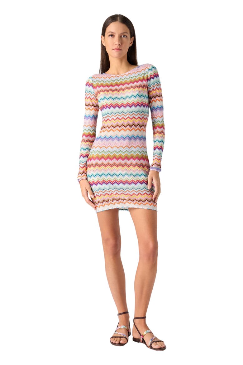 Mini Dress In Viscose Lamé With Pixel-effect Zig Zag Motif