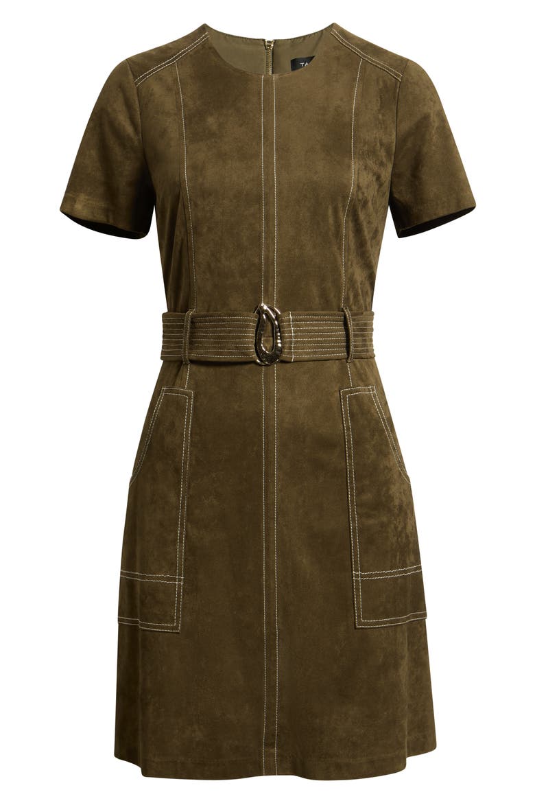 Topstitch Detail Faux Suede Dress