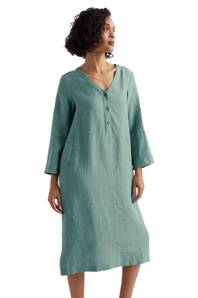 Dew Drop Long Sleeve Linen Midi Dress