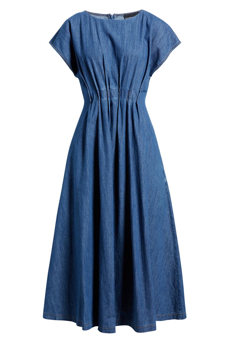 Pleat Detail Denim Midi Dress