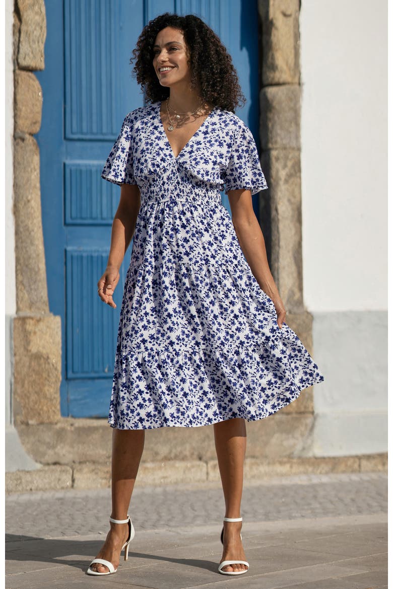 Floral Angel Sleeve Midi Dress