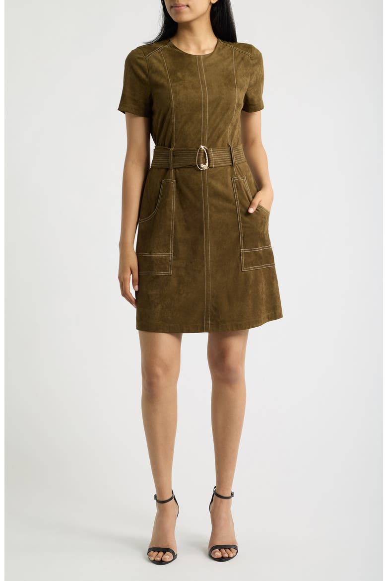 Topstitch Detail Faux Suede Dress