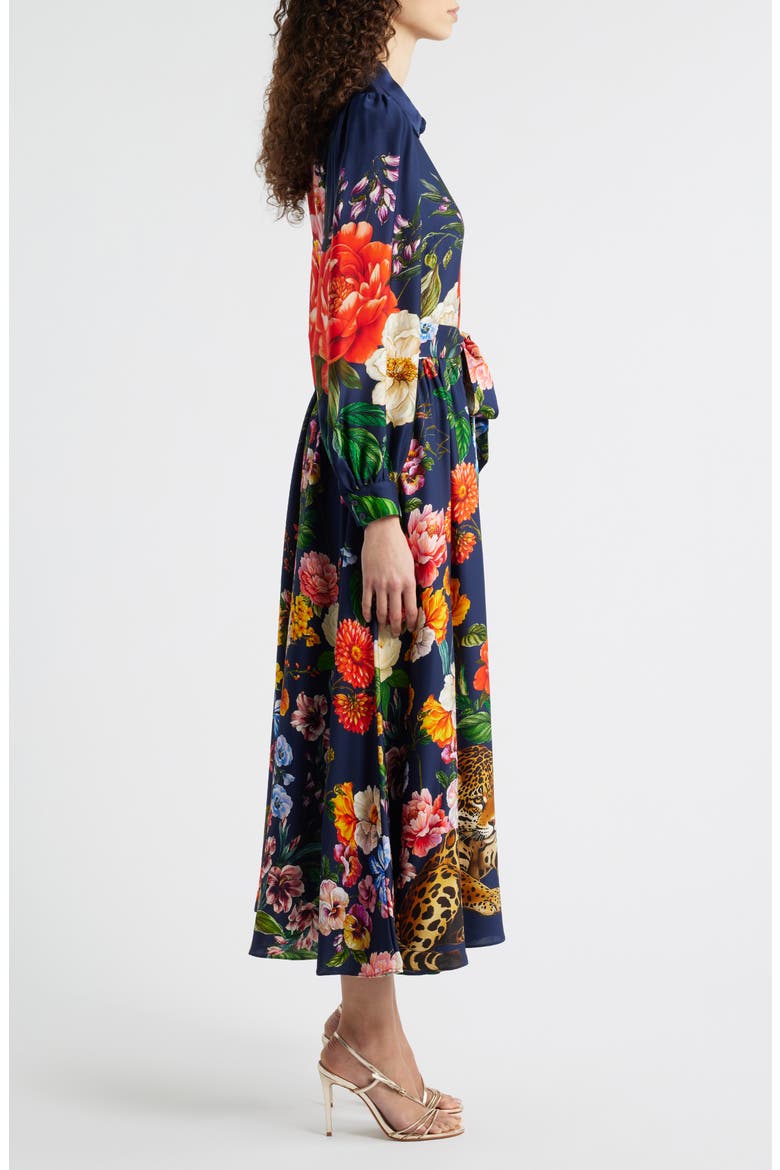 The Melina Sahara Desert Print Long Sleeve Stretch Silk Shirtdress