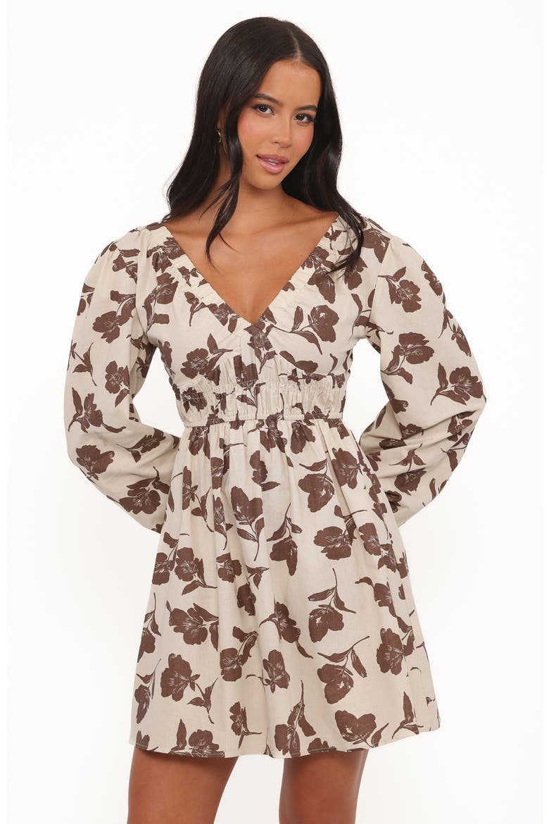 Cambria Floral Print Long Sleeve Cotton & Linen Minidress