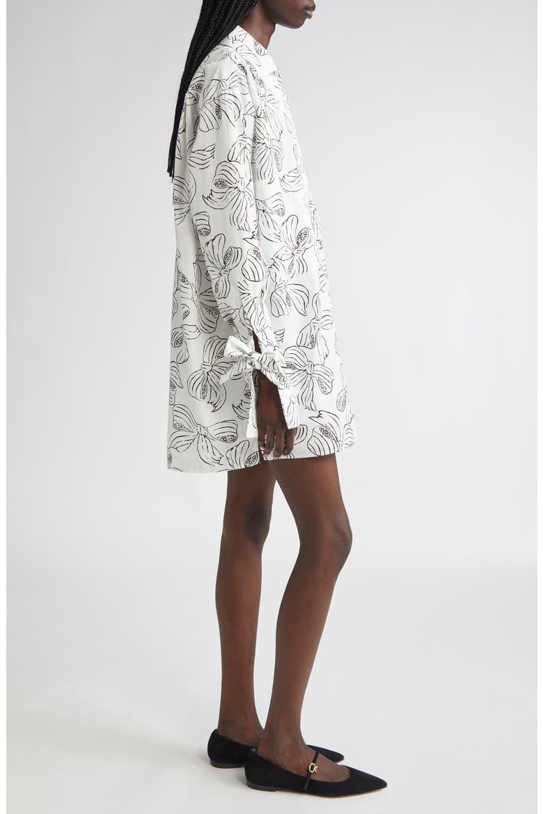 Sansa Bow Print Long Sleeve Cotton Poplin Minidress