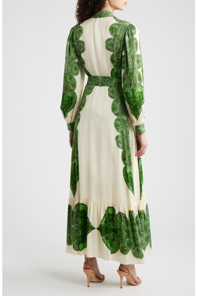 The Harley Regent Placed Paisley Long Sleeve Stretch Silk Maxi Shirtdress
