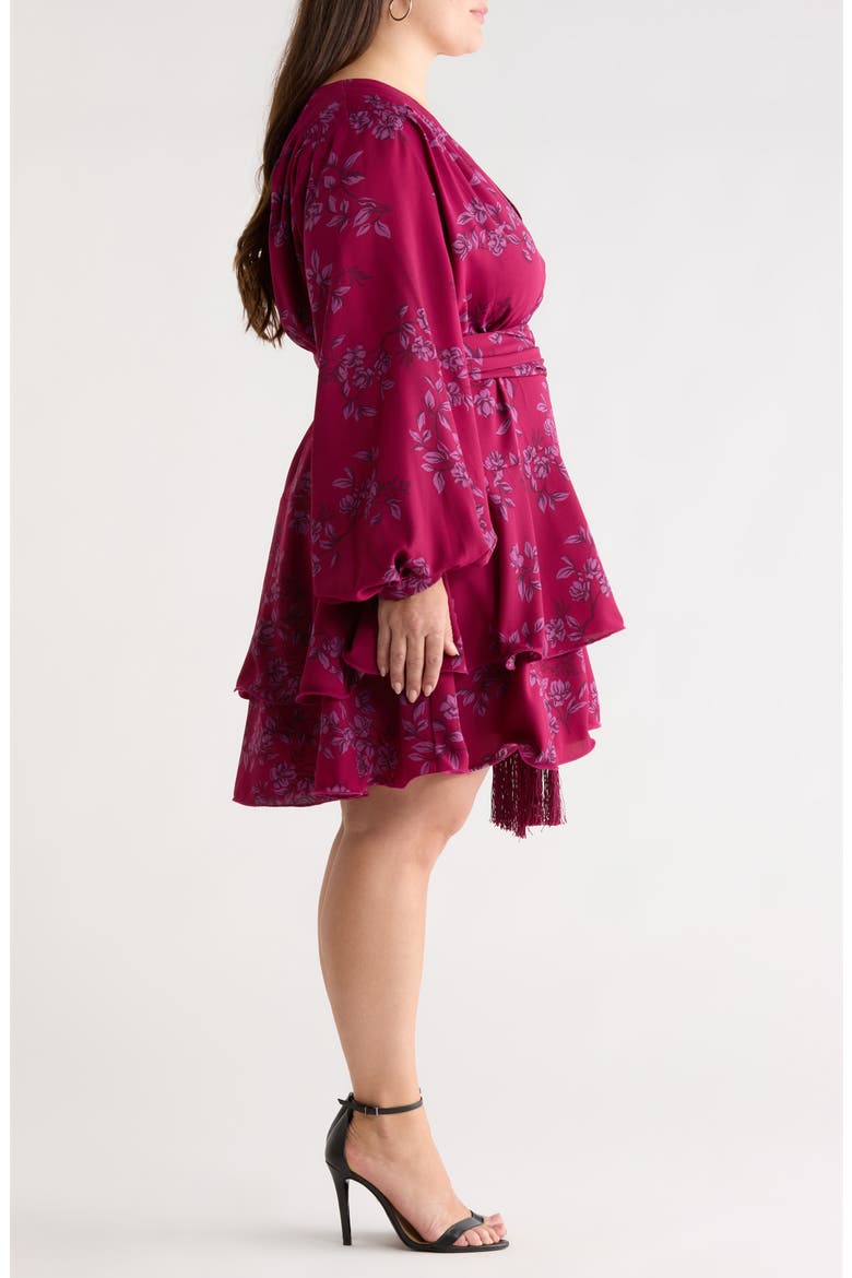 Zurum Floral Print Fringe Long Sleeve Dress