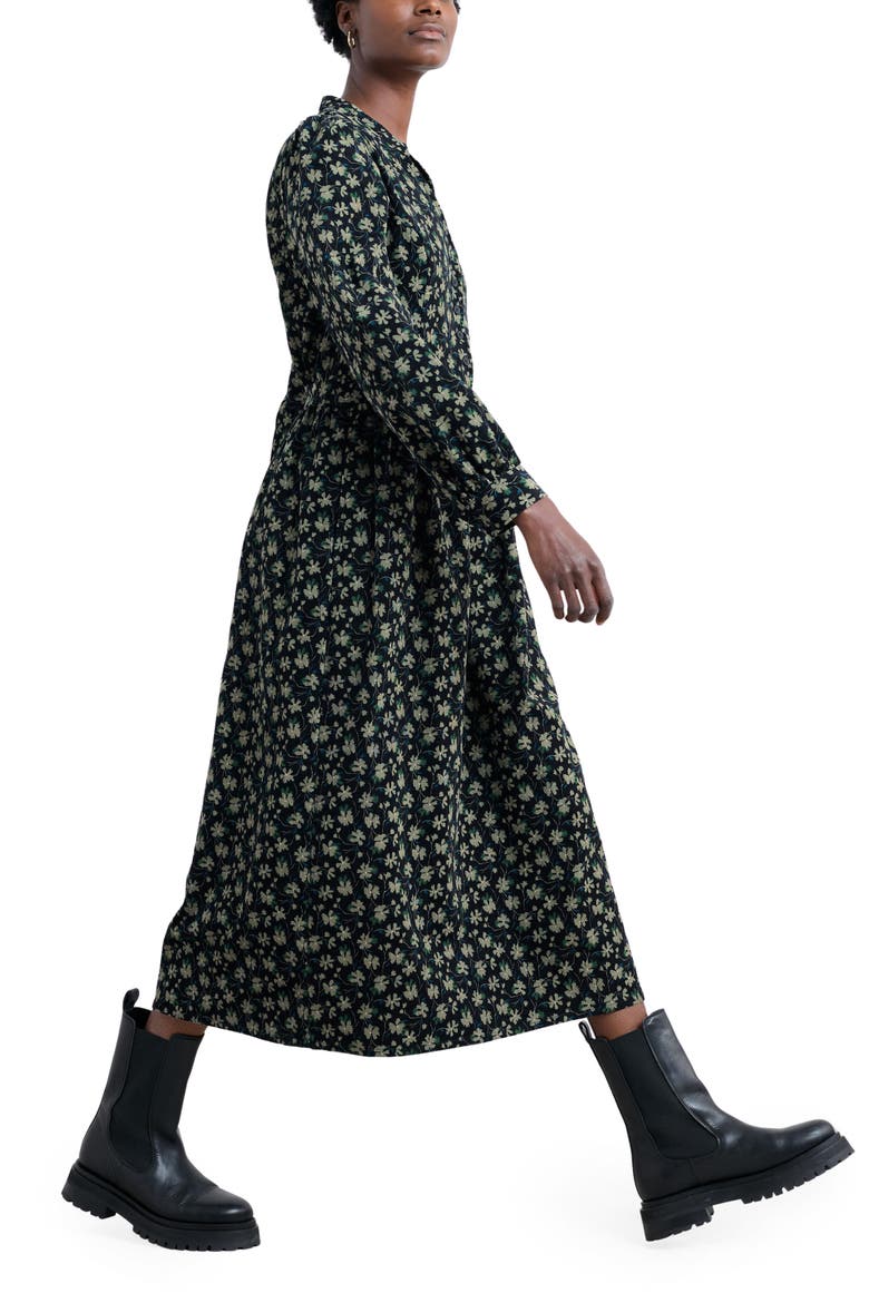Rose Cottage Floral Long Sleeve Corduroy Midi Dress
