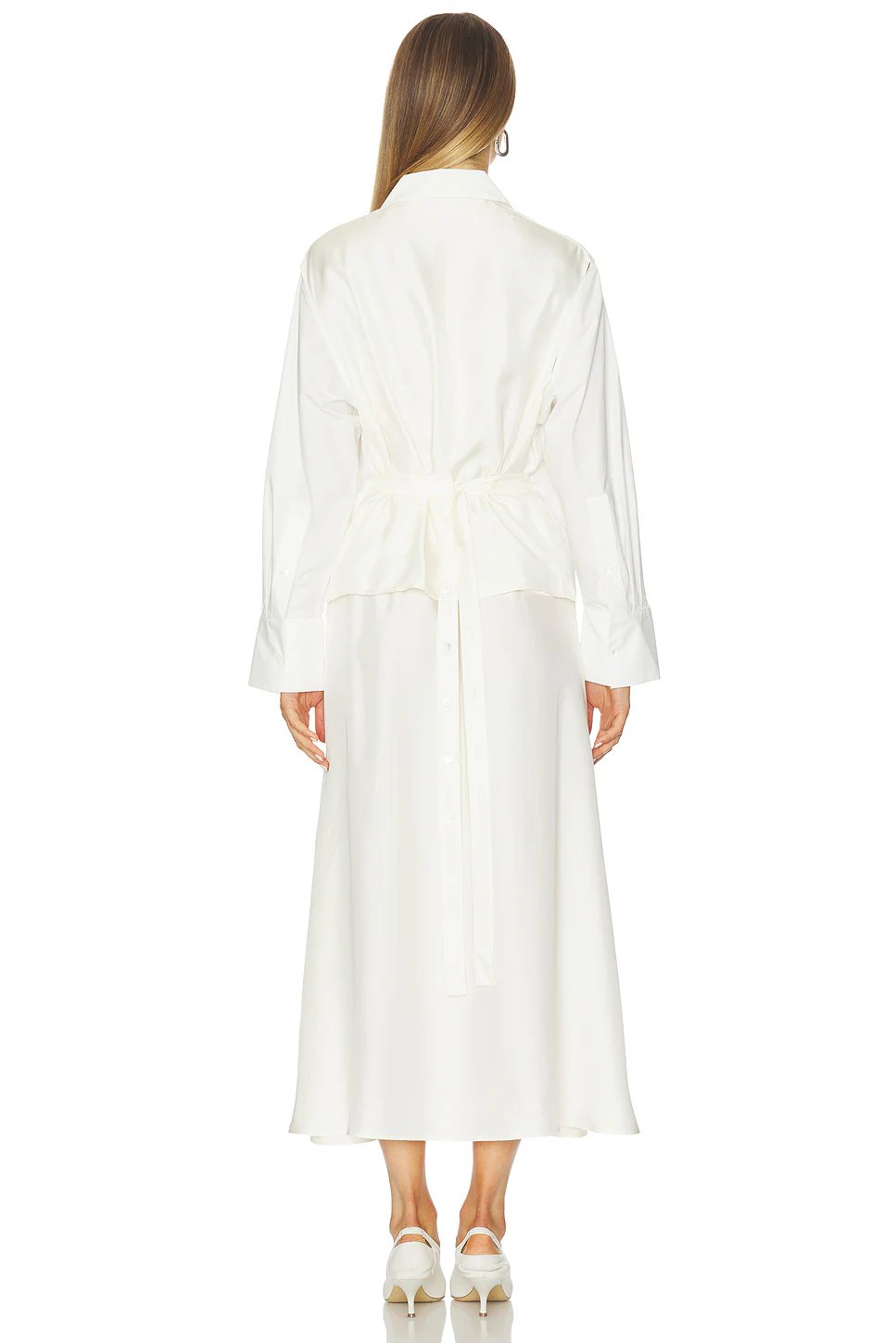 Poplin Silk Combined Gilet Dress in Optic White - Image 4