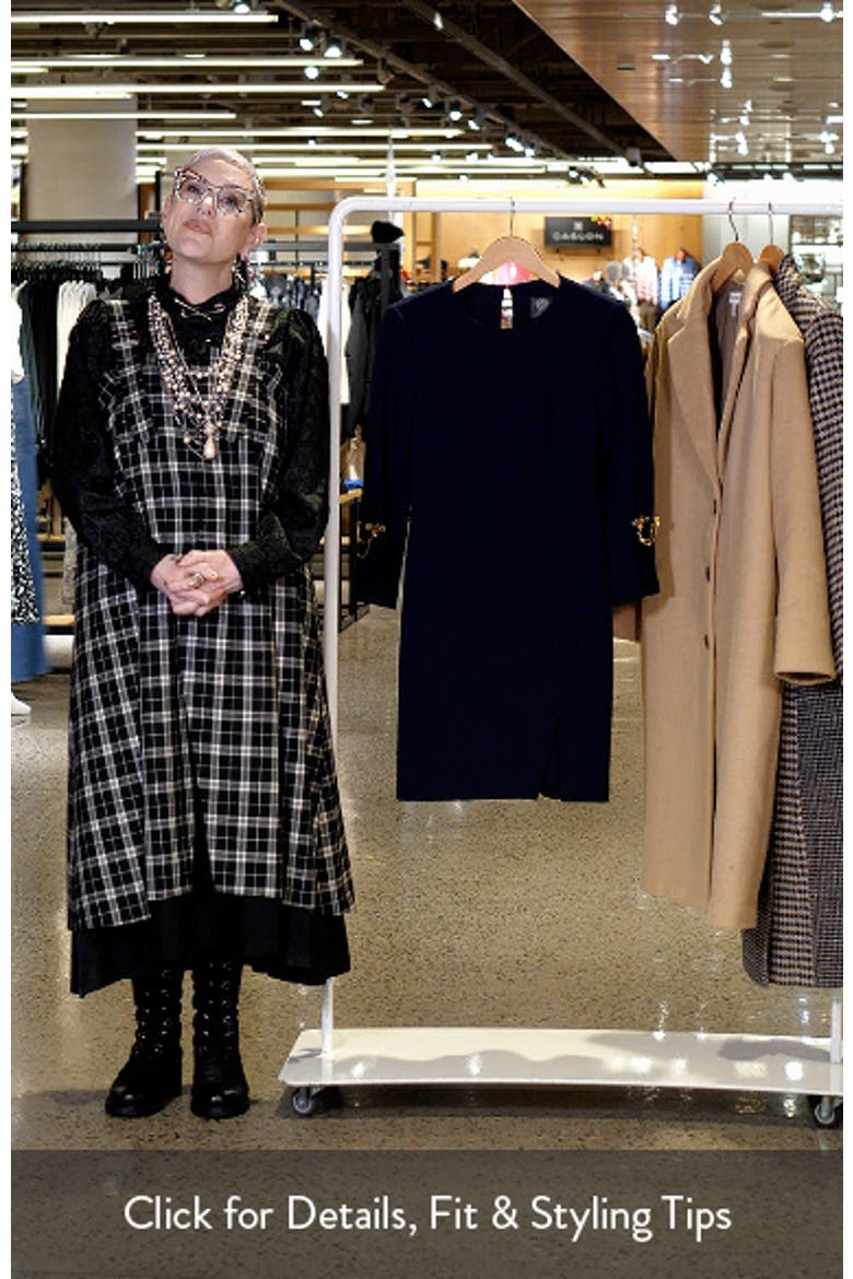 Brooch Detail Long Sleeve Crepe Shift Dress