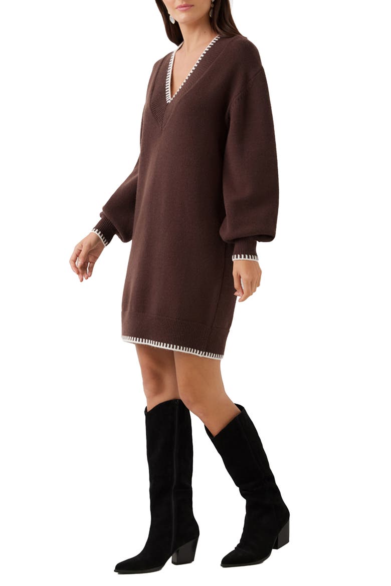 Varsity V-Neck Long Sleeve Sweater Minidress