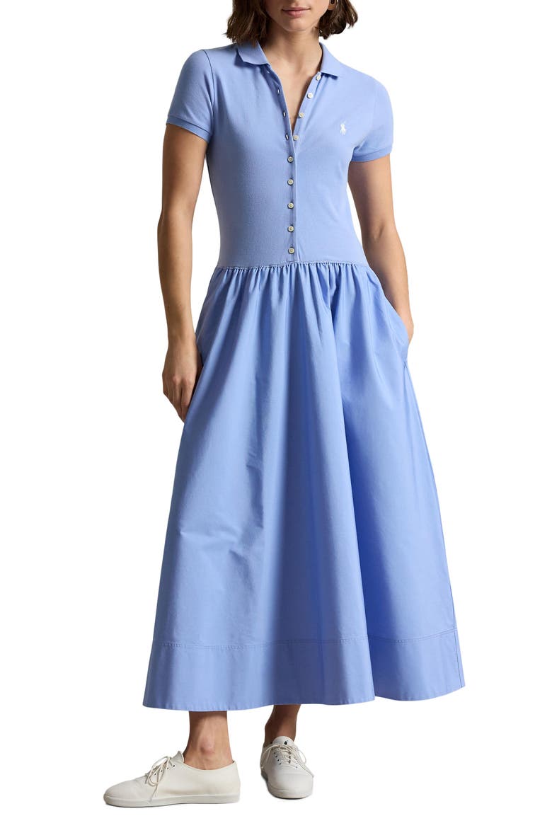 Polo Bodice Mixed Media Midi Dress
