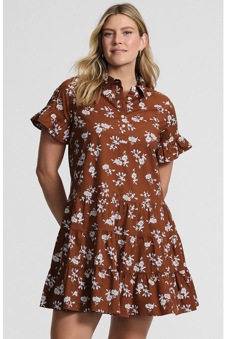 Poplin Flutter Sleeve Knee Length Popover Dress