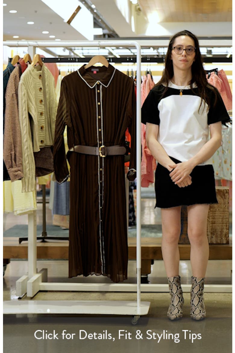 Piping Plissé Button-Up Midi Shirtdress