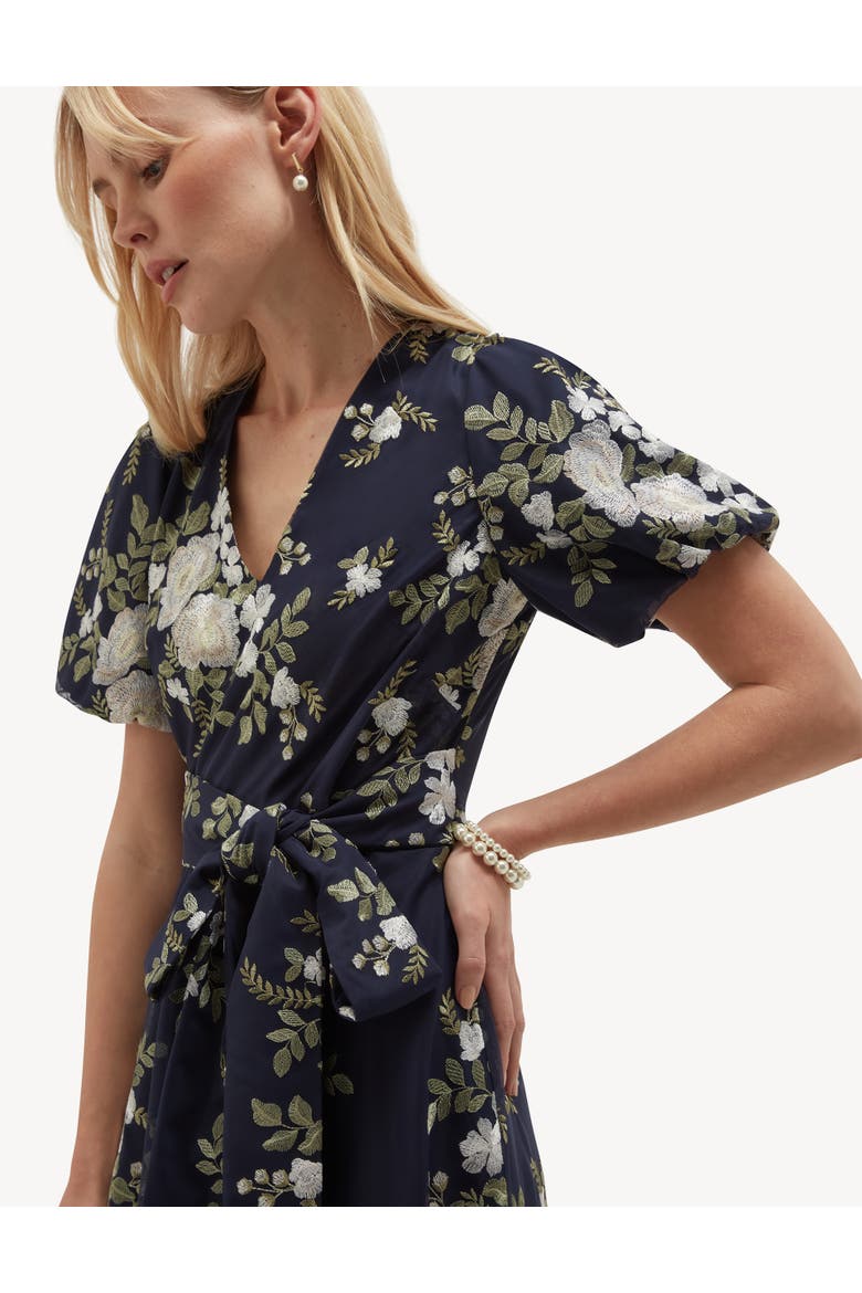 Ira Embroidered V-Neck Midi Dress