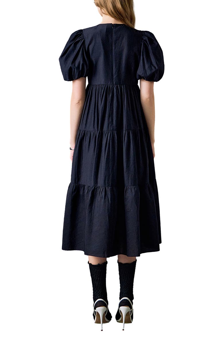 Sequin Bow Detail Tiered Organza Midi Dress