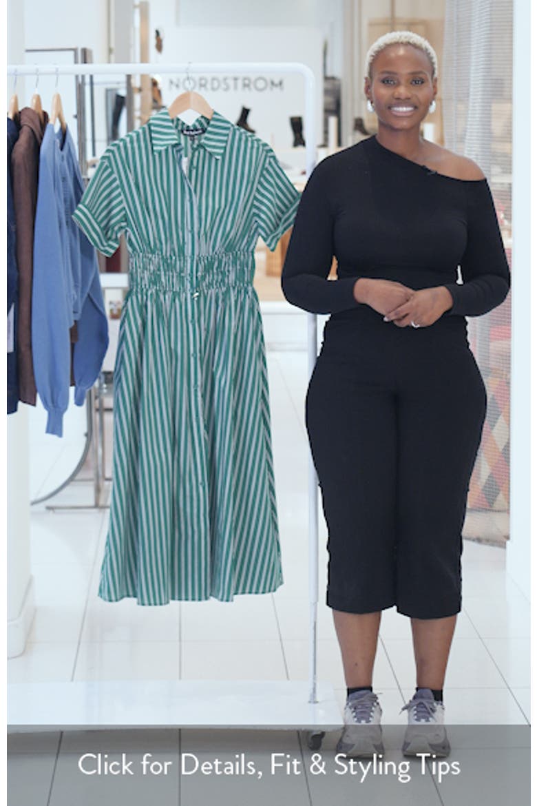 Stripe Drawcord Waist Shirtdress