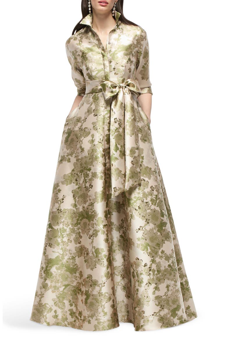 Sabine Metallic Floral Shirtdress Gown