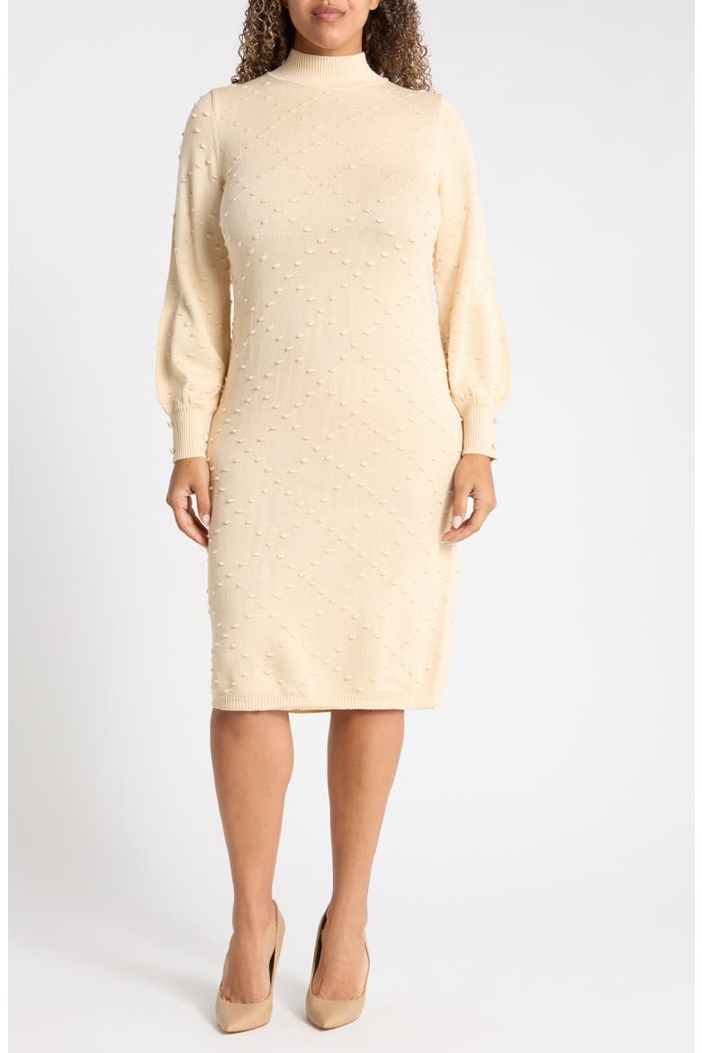 Bobble Stitch Mock Neck Sweater Dress