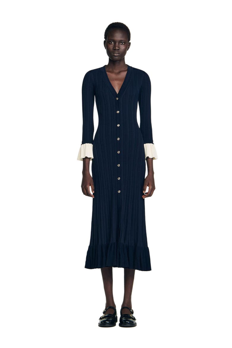 Two-tone knit midi dress