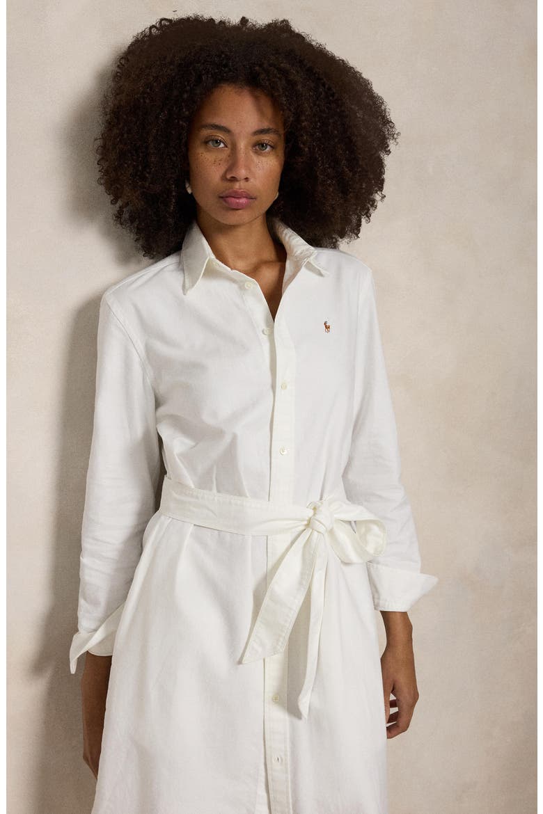 Belted Long Sleeve Cotton Oxford Shirtdress