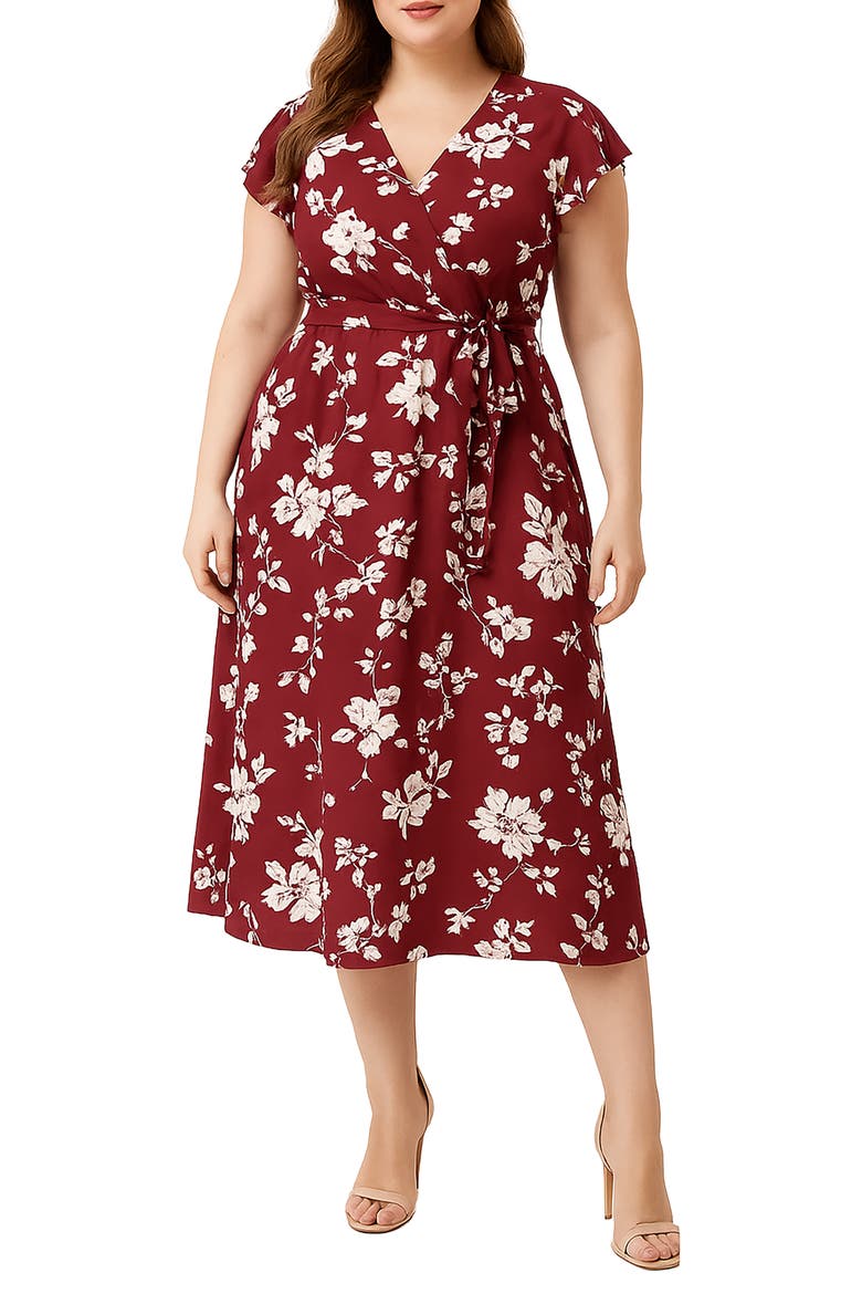 Floral Wrap Bodice Midi Dress