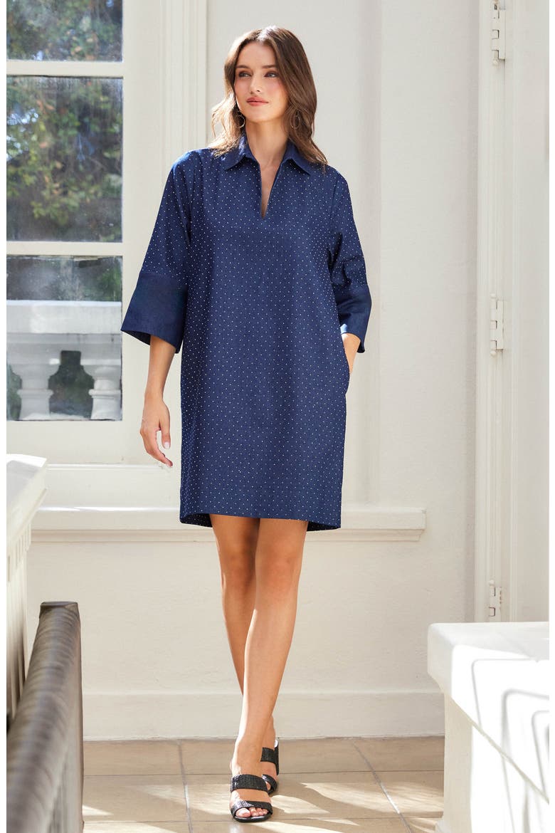 Diamante Detail Stretch Cotton Shift Dress