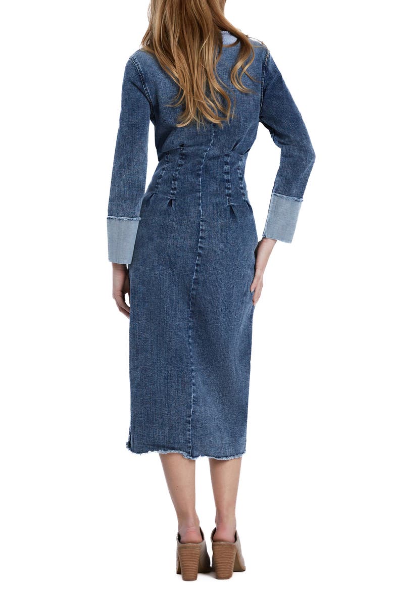 Corset Long Sleeve Denim Midi Dress