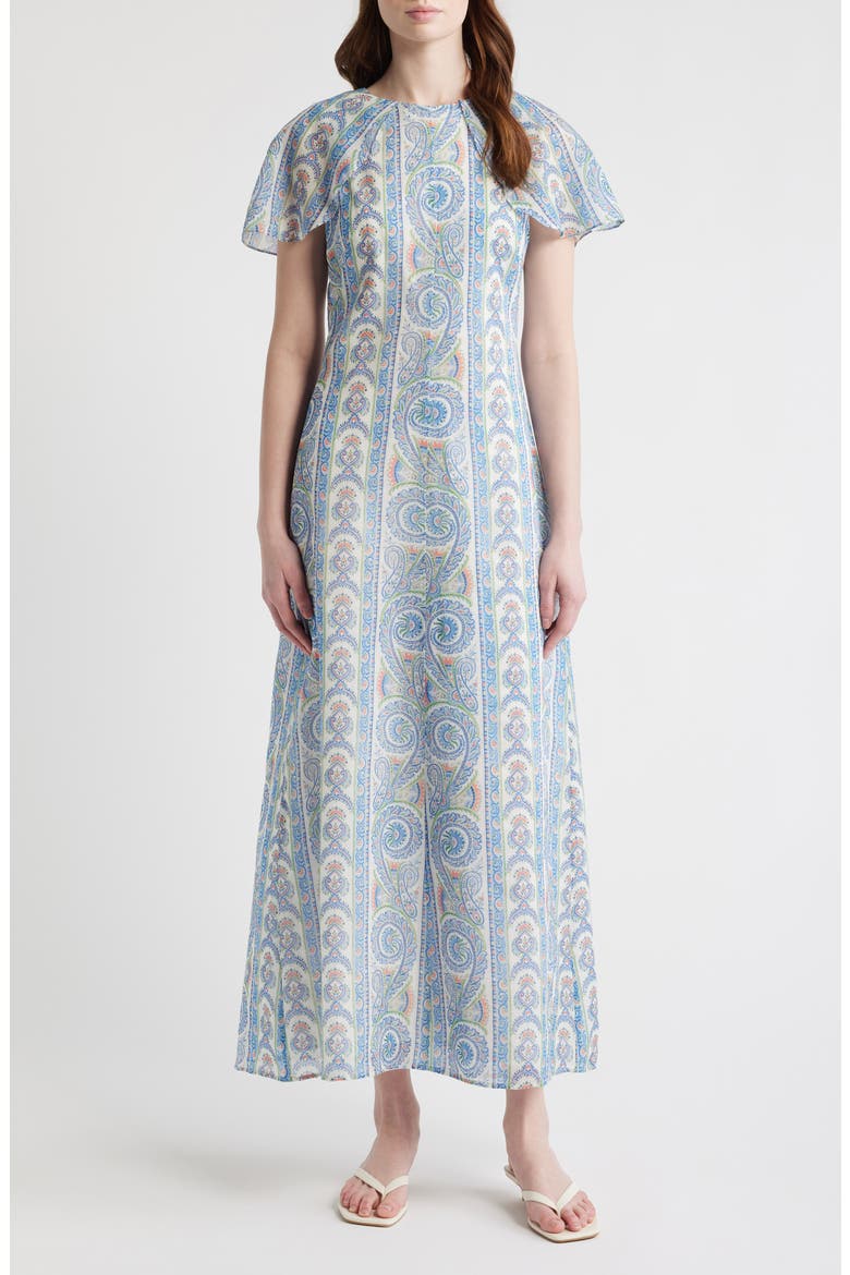 Davina Capelet Sleeve Cotton & Silk Maxi Dress
