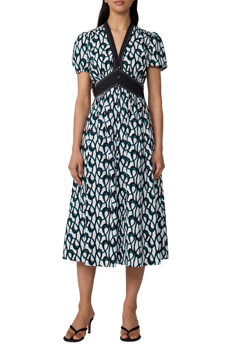 Erica Puff Sleeve Stretch Cotton Midi Dress
