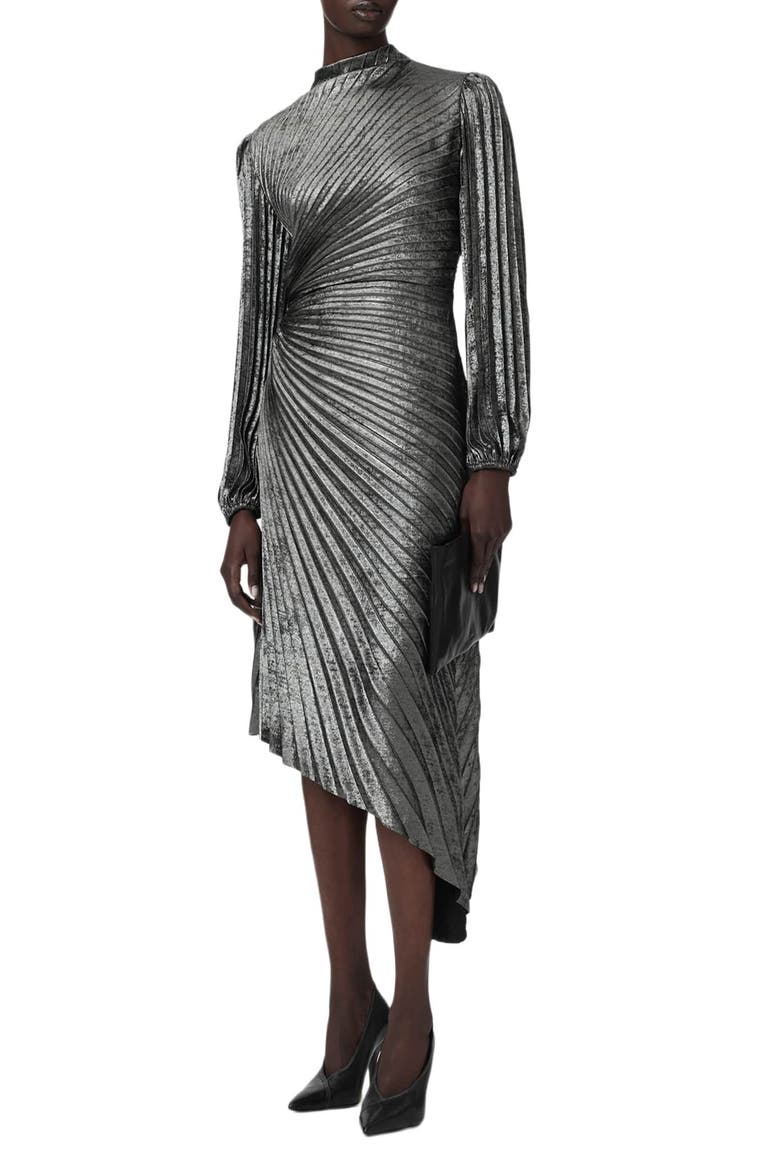 Milena Pleated Metallic Midi Dress