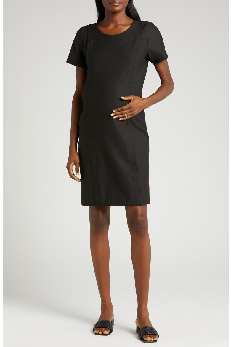 Women's Short Sleeve Knee Length Maternity & Nursing Dress in Italian Stretch Suiting Fabric