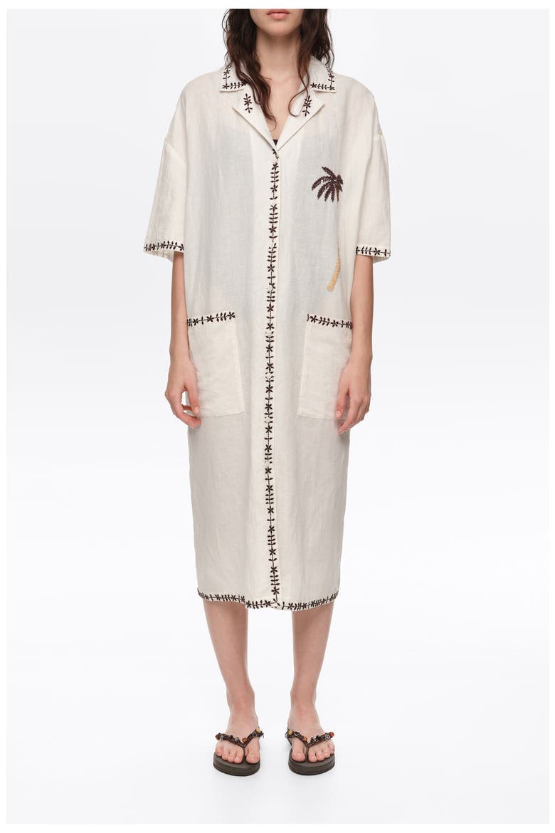 Linen Palm Tree Shirt Dress