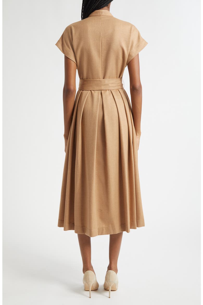 Belted Wool Blend Midi Dress