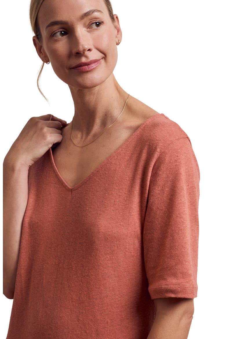Linen Blend V-Neck Midi Dress