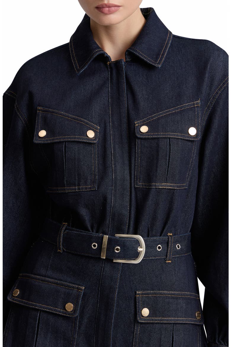 Belted Long Sleeve Stretch Denim MInidress