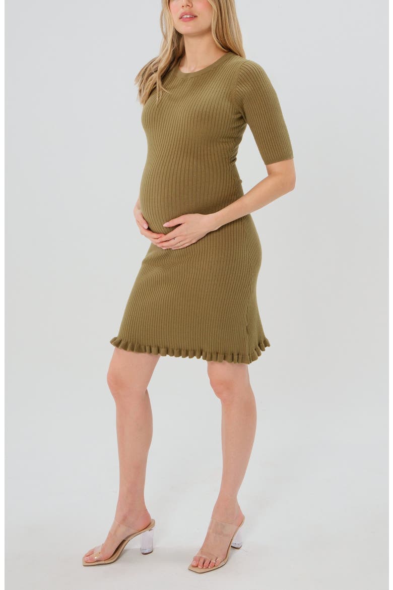 Women's Knee Length Olive Green Maternity Sweater Dress in Cotton Knit
