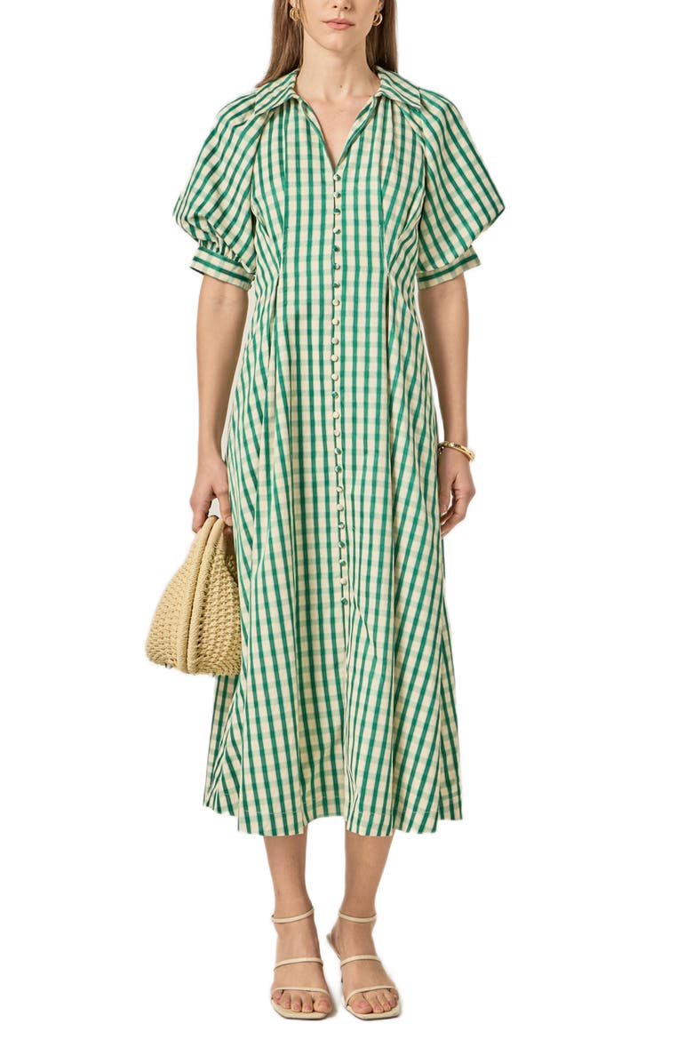 Gingham Puff Sleeve Midi Shirtdress