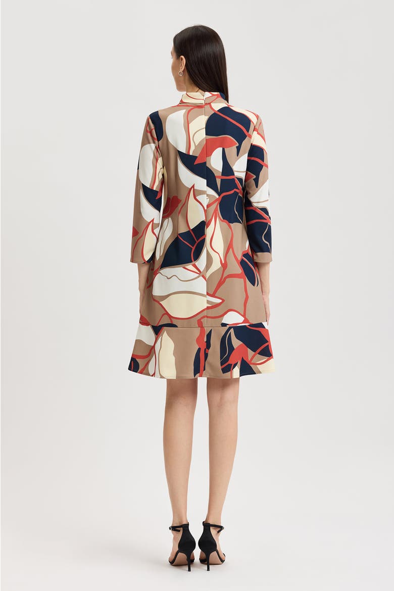 Abstract Floral Printed Stretch Deco Crepe Dress
